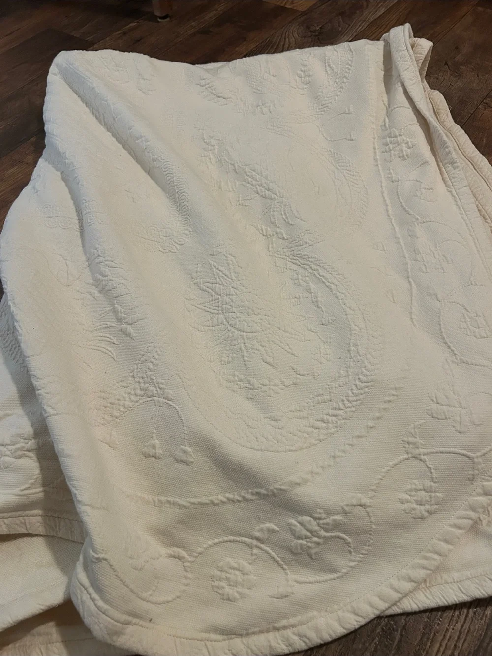 Cream Textured Paisley Coverlet